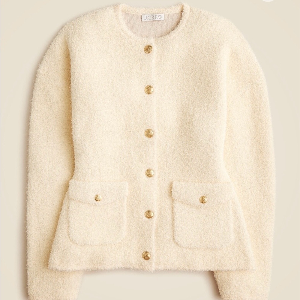 J. Crew Women's Ivory Teddy Jacket with Gold Buttons
